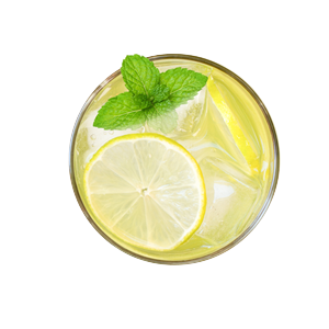 a glass of lemonade with mint leaves on top